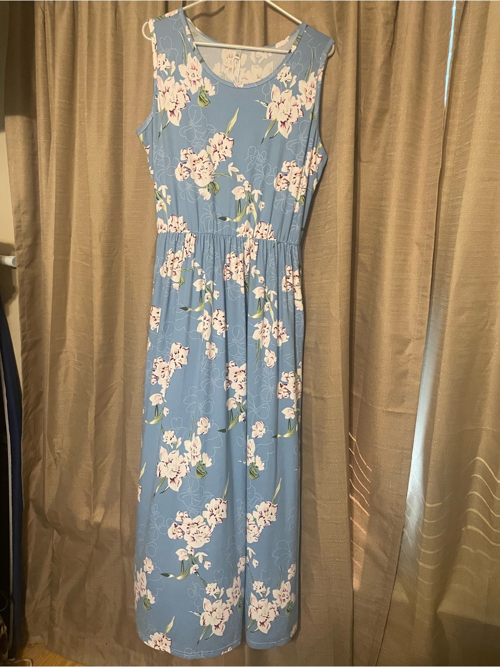 Amazon Light Blue Floral Sleeveless Maxi Dress
